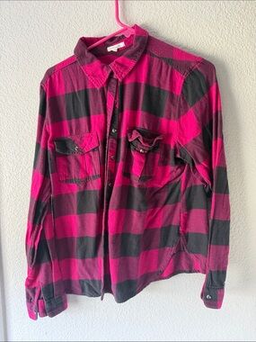 Maurices Pink and Black Buffalo Plaid Button-Down Shirt